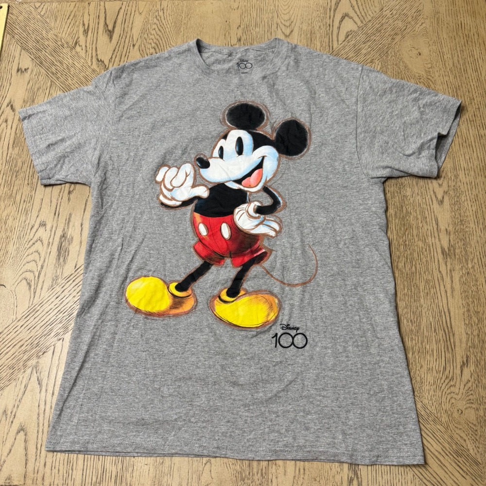 Disney‎ 100 Mens Small Mickey Mouse 100th Anniversary Gray T-Shirt
